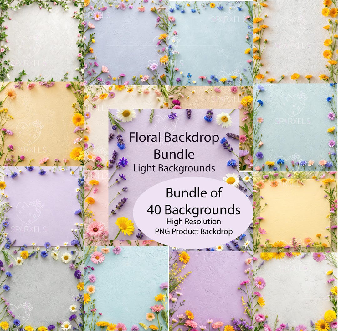 Product Backdrops, Flat Lay Backgrounds - Floral - Digital Background ...