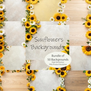 Sunflower Flat Lay Backgrounds - Floral - Digital background for Photos, Products or Mockups