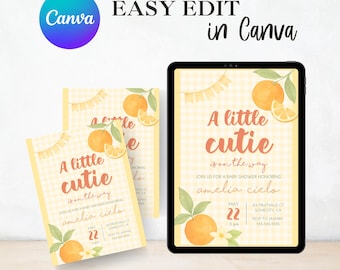 A Little Cutie is on the Way Baby Shower Invitation, Editable Canva Template