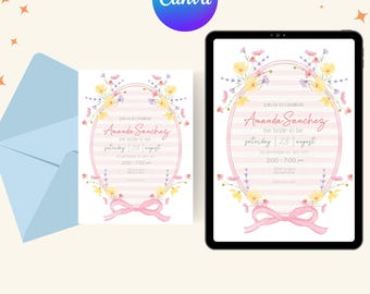 Floral Bridal Shower Invitation | 5x7 Editable Canva Template | Printable Digital Download | Customizable Bridal Party Invite
