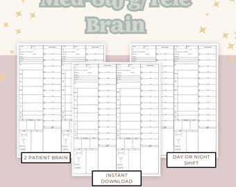 2 Patient Nurse Brain Sheet, Editable Printable for Nursing Student & RN, MedSurg Nurse, Telemetry, Fillable Report Sheet, Instant Download