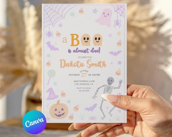 Cute Halloween Baby Shower Invitation, Ghost Boo Baby Invite, Editable Canva Template, Gender Neutral Baby, Digital Download