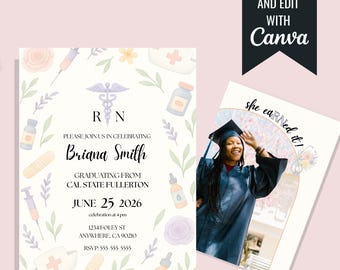Nursing Graduation Invitation, RN invitation, Nurse Graduation Editable Canva Invite