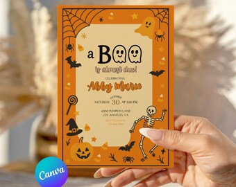 A Boo Is Due Invitation, Halloween Baby Shower Invite, 5x7 Editable Canva Template, Fall Baby Shower Printable, Digital Download