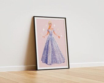 Princess Wall Art | Sparkly Blue Gown Print | Fairytale Digital Download | Elegant Feminine Room Decor