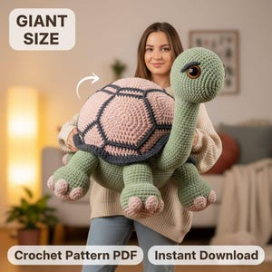 Schema PDF per tartaruga all'uncinetto, schema per tartaruga gigante amigurumi all'uncinetto, tartaruga di peluche grande per principianti, download digitale immediato