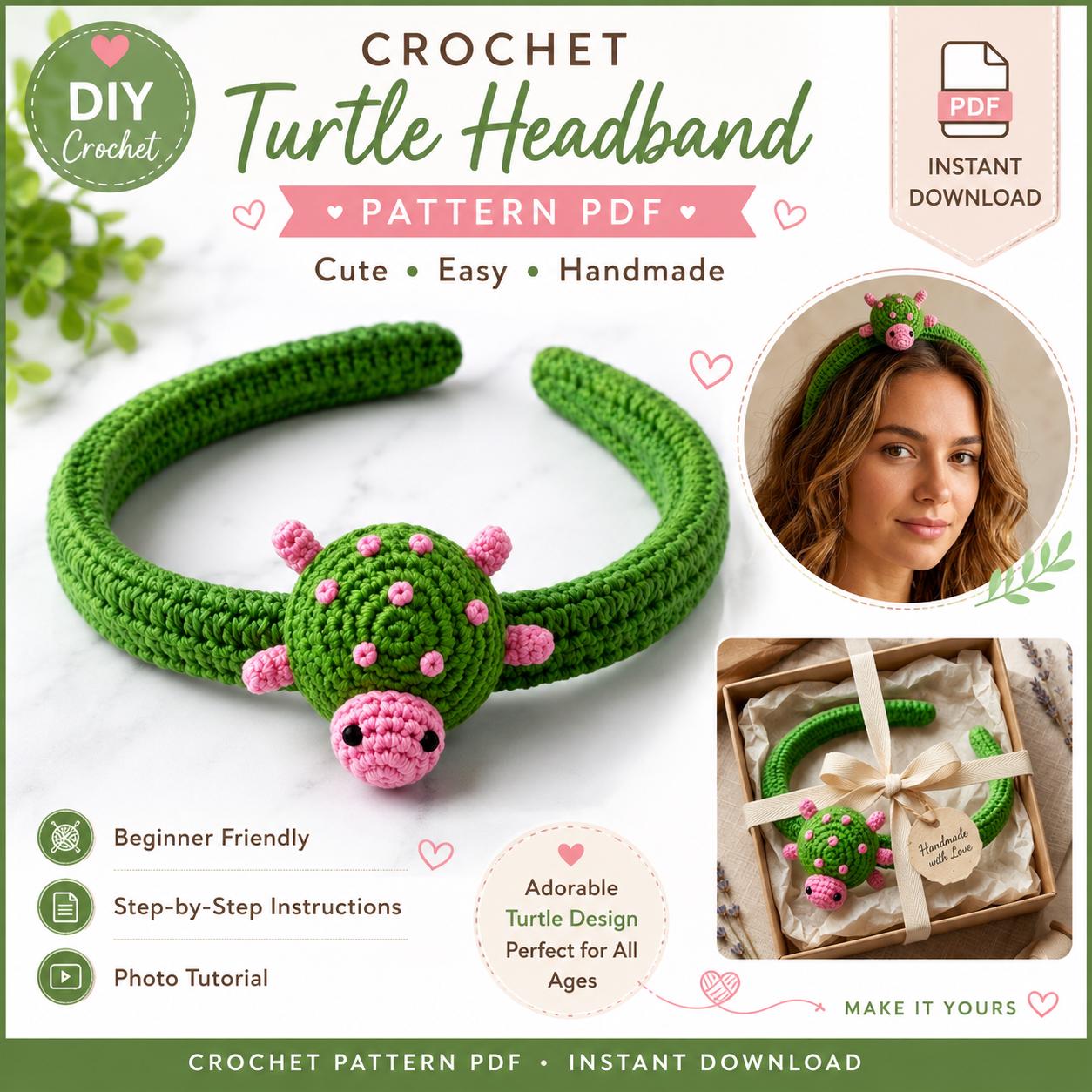 30 Plant Crochet Patterns to Brighten Home Decor and Gift Giving 10 Crochet Headband Pattern | Cactus Turtle Amigurumi PDF | Easy Digital Download | Boho Hair Accessory Tutorial