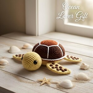 Crochet Sea Turtle Amigurumi | Realistic Rust Brown Shell Plush Toy