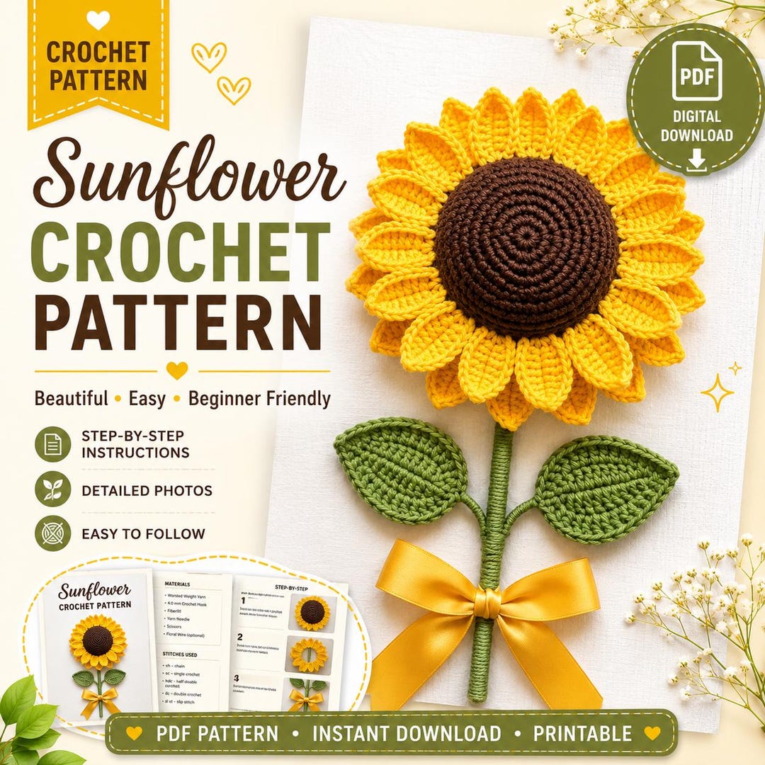 Crochet Sunflower Pattern PDF | Easy Amigurumi Bouquet Flower | Instant ...