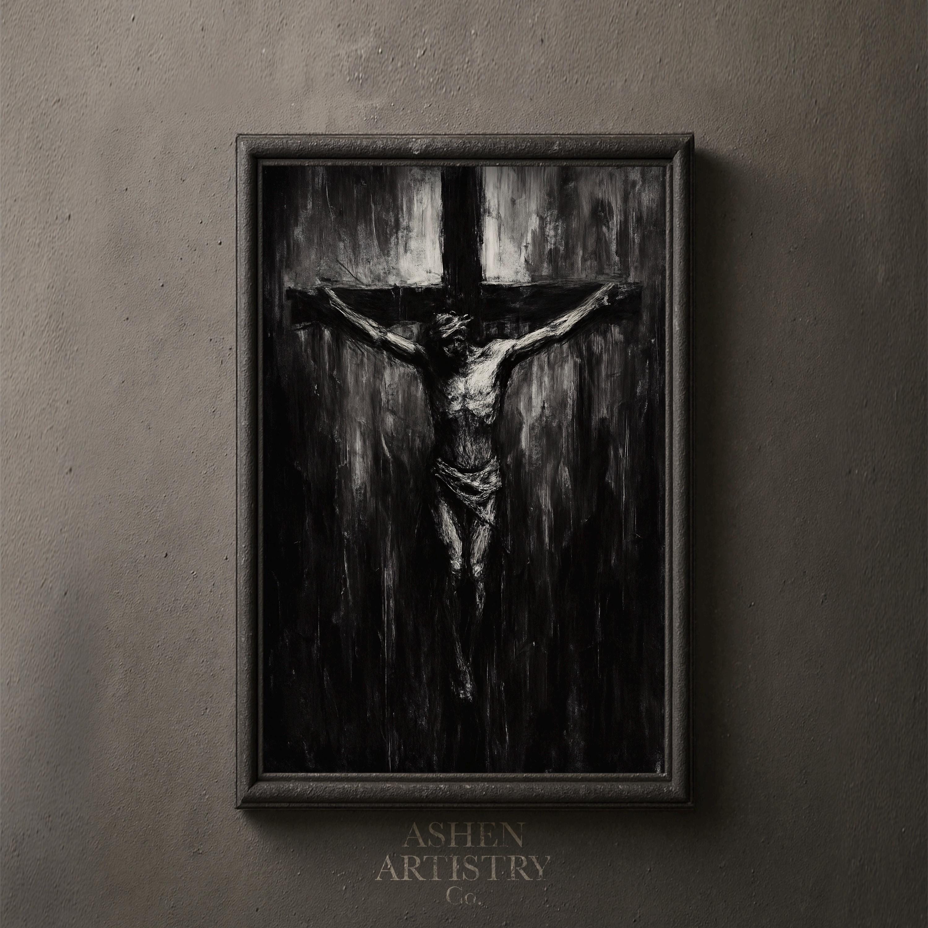 Abstract Crucifixion Wall Art | Dark Christian Printable | Black