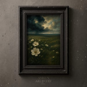 Storm Field Flower Wall Art | Moody Wildflower Landscape Printable | Dark Prairie Cloud Decor | Rustic Country Nature Digital Download