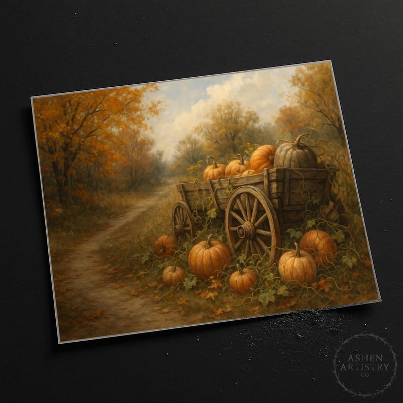 Rustic Autumn Pumpkin Wagon Printable Wall Art – Fall Harvest Farmhouse ...