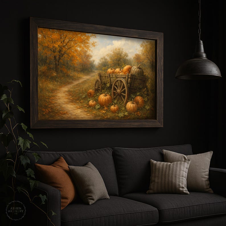 Rustic Autumn Pumpkin Wagon Printable Wall Art – Fall Harvest Farmhouse ...
