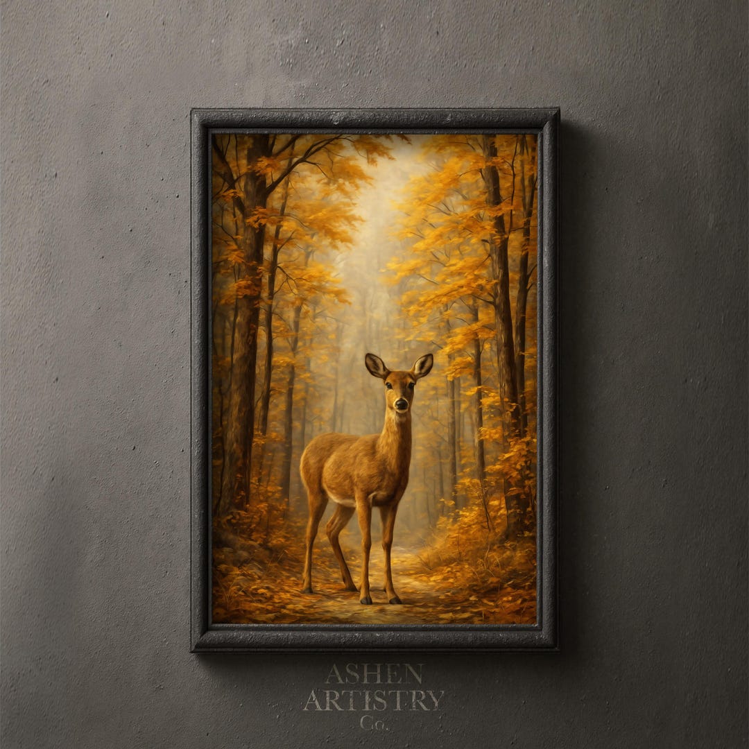Whitetail Doe Autumn Woodland – Printable Wall Art Deer Painting ...