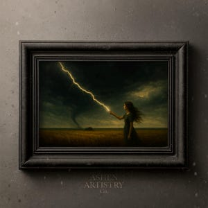 Lightning Girl Wall Art | Surreal Storm Print | Moody Lightning Strike Decor | Dark Sky Digital Download | Gothic Landscape Artwork