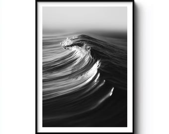 Monochrome Wave Art Print – Black and White Ocean Photography, Minimalist Beach Decor, (Digital Download)