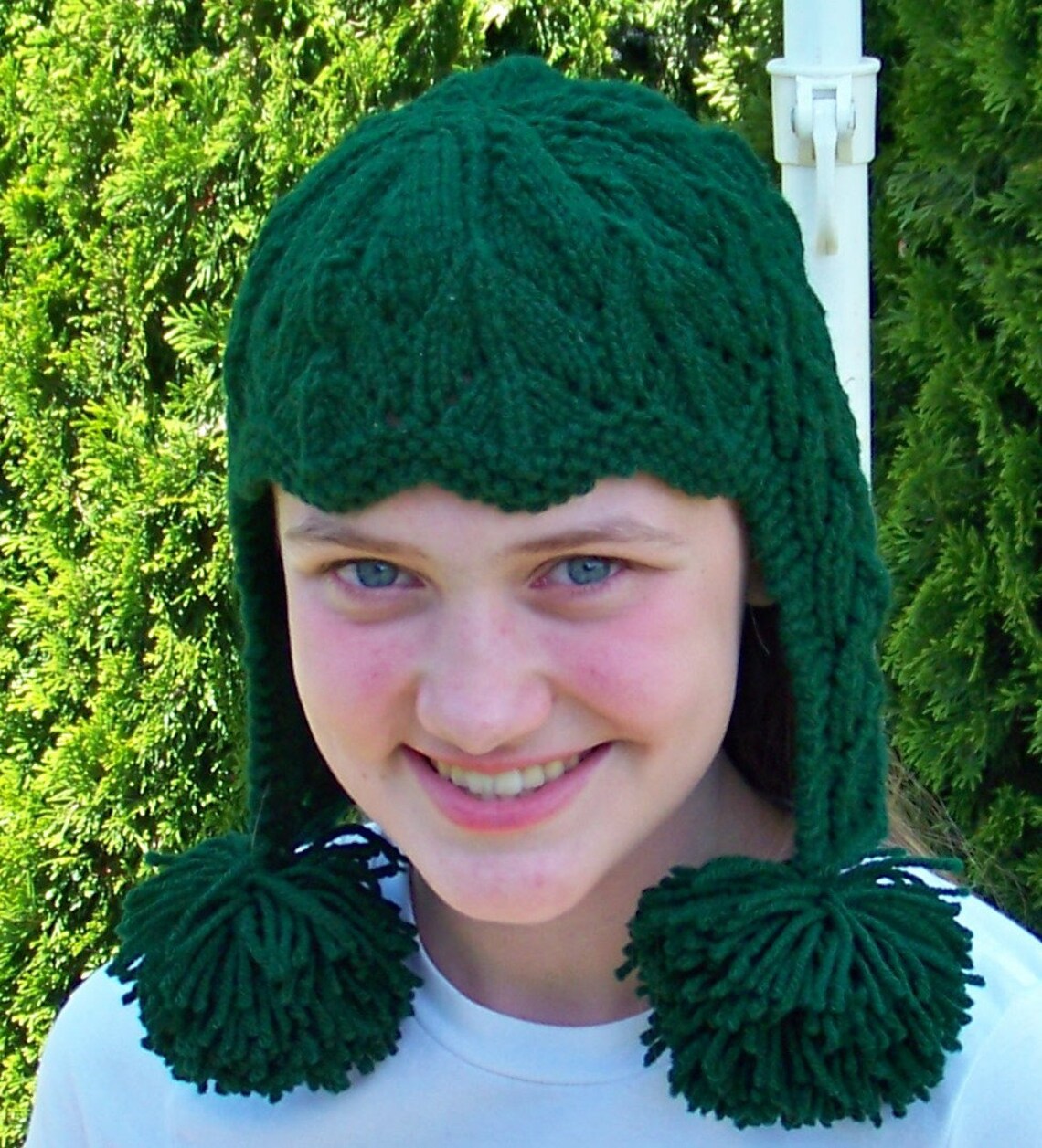 Elegant Handmade Earflaps Hunter Green Hat With Pompoms Etsy