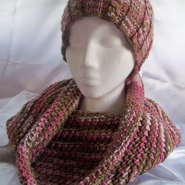 Handmade pink camo cowl scarf and hat warm versatile rose camo cowl & hat