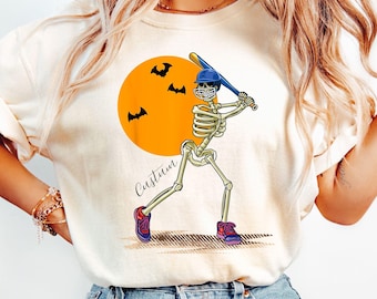 Custom Baseball Skeleton Halloween Shirt, Baseball Player Tee, Skeleton Pitcher Halloween Tshirt for Baseball Player Halloween Tee Pitching