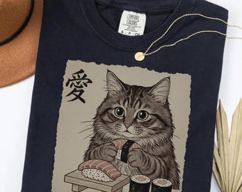 Ramen Cat Shirt, Cute Sushi Cat Sweatshirt, Kawaii Japanese Anime Cat Shirt, Anime Cat T-Shirt, Japanese Tee, Ramen Lover, Cat Gift GN50