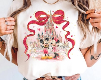 Coquette Bows Mickey and Friends Disney Castle Valentine Shirt & Sweatshirt, Happy Valentine’s Day 2025 Tee, Disneyland Valentine VL39