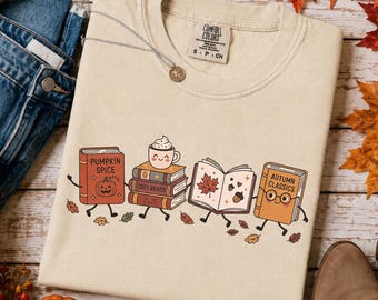 Cozy Book Lover Shirt, Autumn Reading T-Shirt, Pumpkin Spice Tee, Fall Reader Shirt, Teacher Fall Shirt, Comfort Colors Bookish Tee, HW120