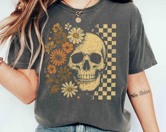 Comfort Colors Boho Floral Skeleton Shirt,Retro Skeleton Halloween Shirt, Halloween Skull Shirt, Spooky Season Shirt, Funny Halloween Shirt