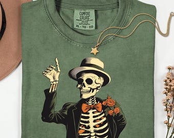Skeleton Retro Tee, Cowboy Skull Shirt, Funny Skull Graphic T-Shirt, Vintage Western Grunge Shirt, Edgy Alt Clothing Gift