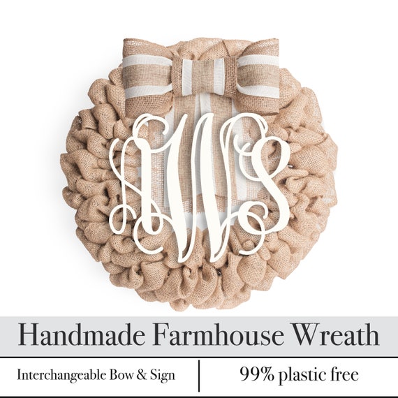 Winter Front Door Monogram Wreath With Initial Wedding Gift Idea Baby Shower Decor Burlap Wreath