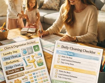 Family Cleaning Printable & Digital Cleaning Planner | Chore Charts for Kids | Home Organization System