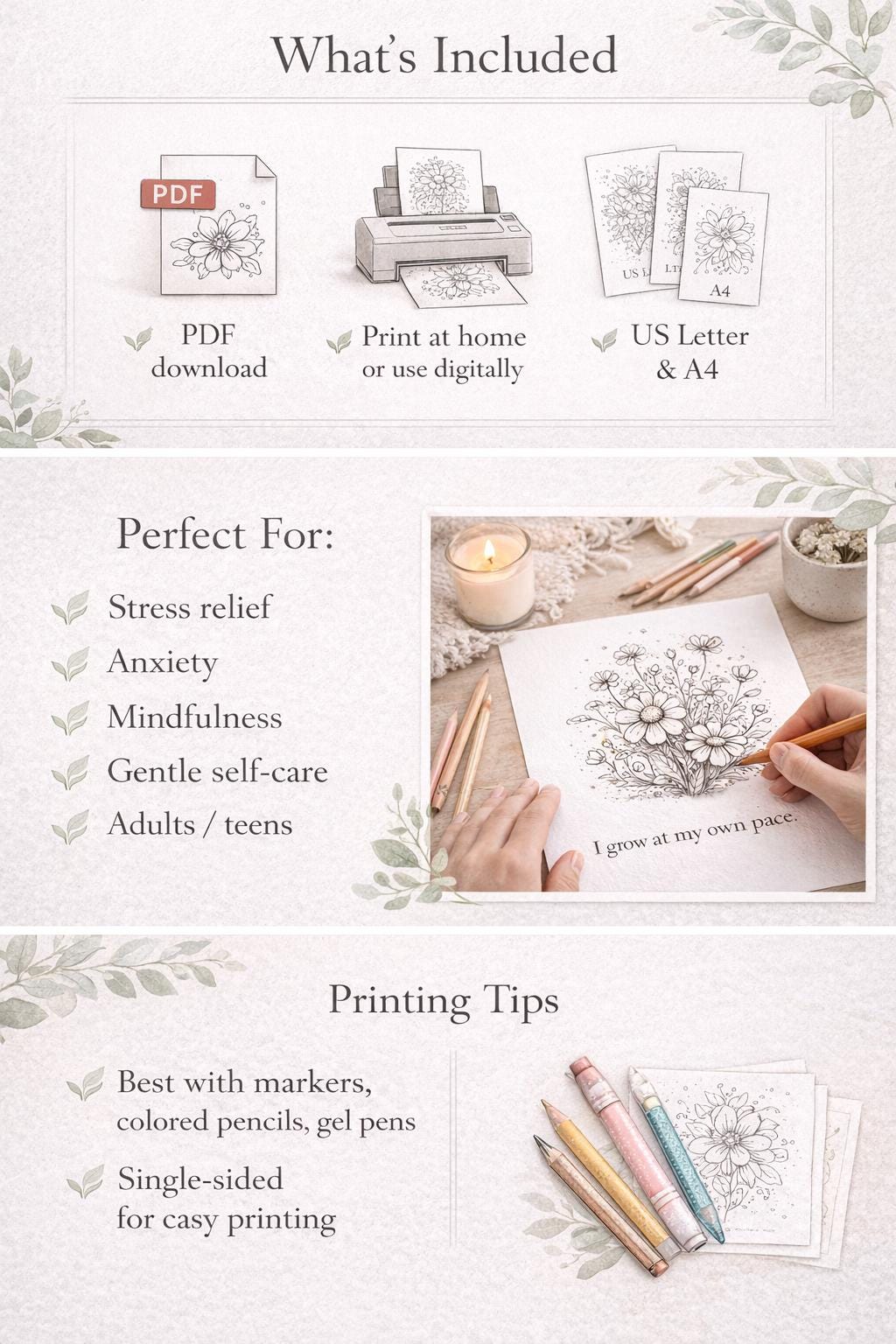 Calming Coloring Pages for Adults | Gentle Affirmation Coloring Book ...