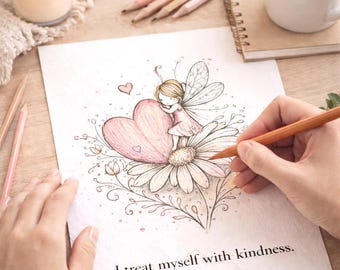 Calming Coloring Pages for Adults | Gentle Affirmation Coloring Book | Printable Stress Relief Art | Cozy Whimsical Coloring Pages