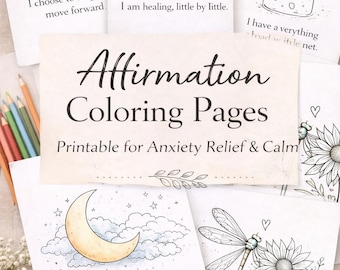 Anxiety Relief Printables | Affirmation Art Pages for Calm & Mindfulness | Minimal Line Art Bundle (15 Pages)