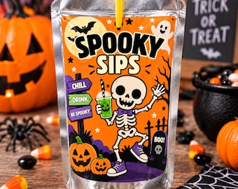 Editable Happy Halloween Juice Label, Trick or Treat Party Favor Drink Labels, Halloween Juice Bottle Label, Kids Party, Instant Download