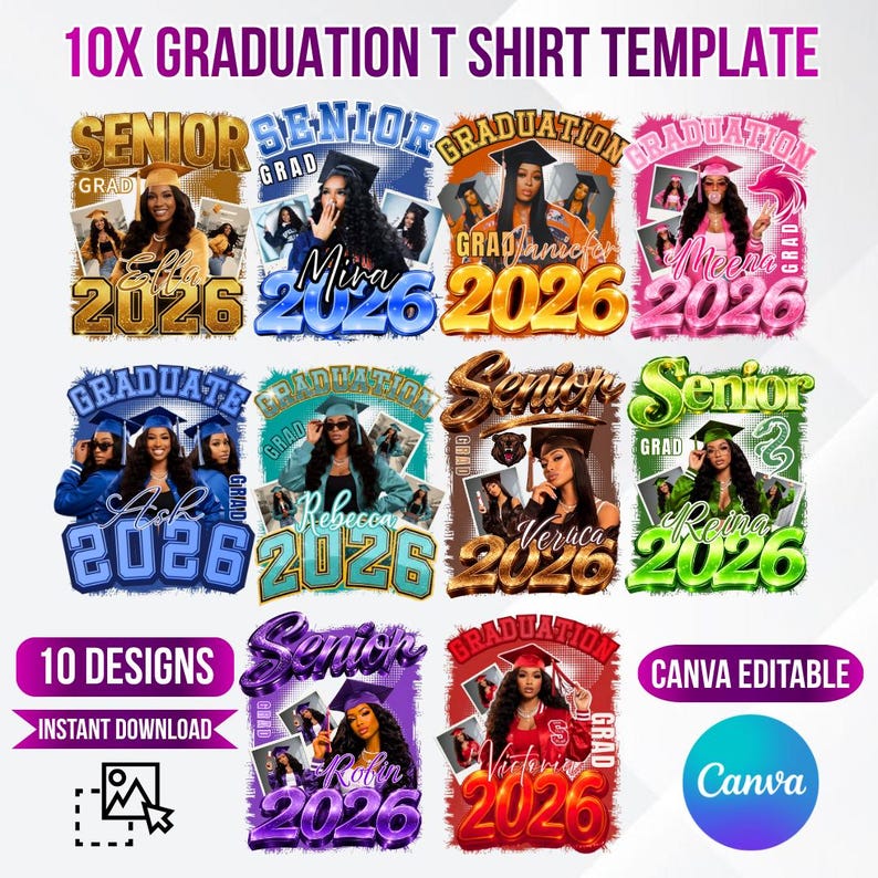 10x Graduate Class of 2026 Template Bundle, Editable Canva Graduation ...