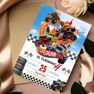 Monster Truck Birthday Invitation, Racing Birthday Invitation, Cars Birthday Invitation, Boy Birthday Party Invitation, Editable in Canva