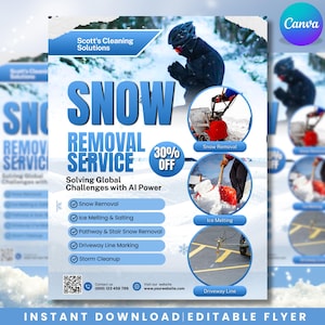 Snow Removal Services Flyer, Snow Shoveling Service Ad, Ice Removal Plowing Poster, Canva Business Flyer, Digital Download, Canva Editable
