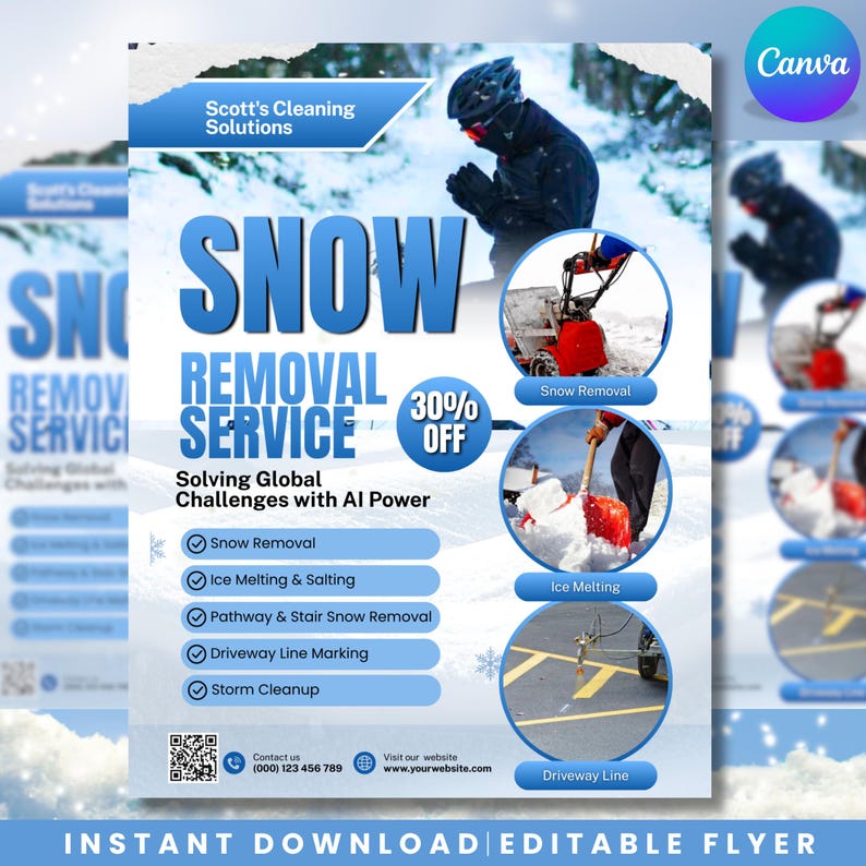 Snow Removal Services Flyer, Snow Shoveling Service Ad, Ice Removal Plowing Poster, Canva Business Flyer, Digital Download, Canva Editable