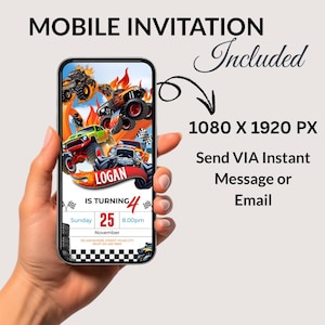 Monster Truck Birthday Invitation, Racing Birthday Invitation, Cars Birthday Invitation, Boy Birthday Party Invitation, Editable in Canva
