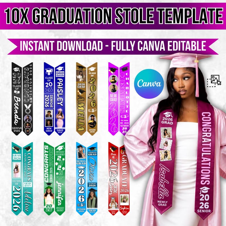 Graduation Stole Template Mega Bundle, Congrats Senior Stole Template ...