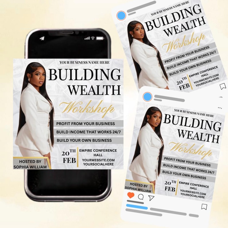 Business Coach Flyer, Wealth Building Flyer, Business Workshop Flyer, Editable Entrepreneur Flyer, Premade Business Flyer, Editable in Canva