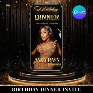 Luxury Gold Birthday Dinner Evite, Elegant Women's Digital Invitation, Elegant Lux Gold Birthday Dinner Invitation, Instant Download