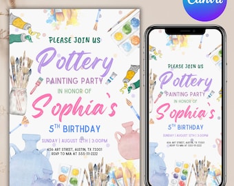 Editable Pottery Art Birthday Party Invitation, Artist Birthday Invitation, Painting Party Invitation, Pottery Art Theme, Editable in Canva