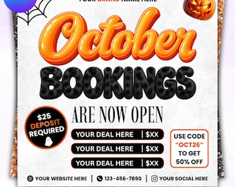 October Booking Flyer Template, Fall Hair Nail Lash Makeup Flyer, October Appointment Flyer, Beauty Salon Canva Template, Instant Download