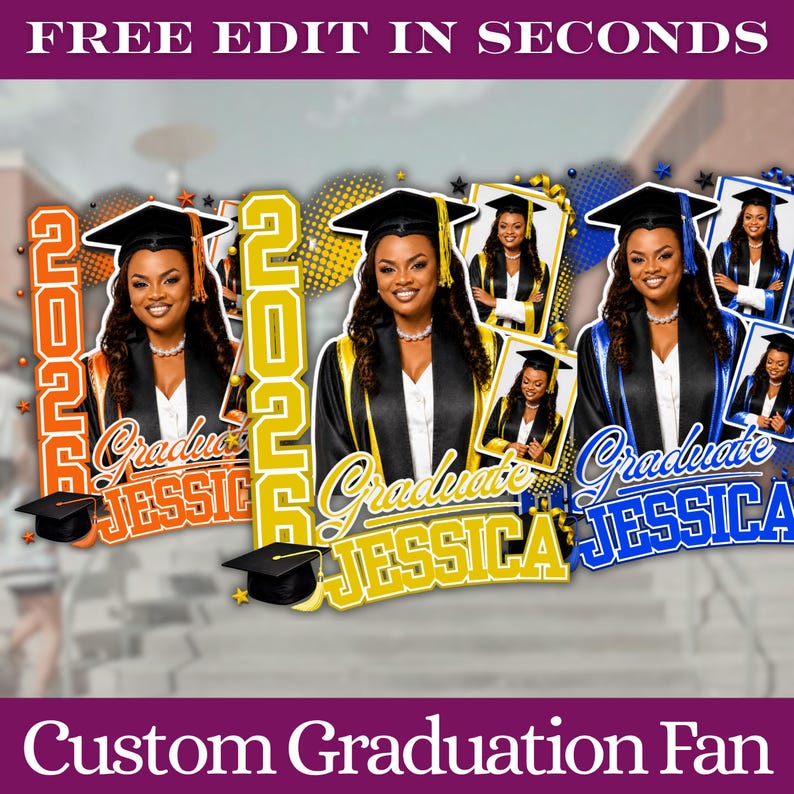Grad Fan 2026 Canva Editable Template, Graduate Fans Senior, Graduation Sign, Class of 2026 Graduation Paddle, Graduation Fan, DIY Canva