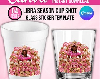 Editable Libra SZN Styrofoam Cup Sticker, Libra Season Zodiac Cup Decal, Libra Birthday Party Favor, Custom Libra SZN, Instant Download