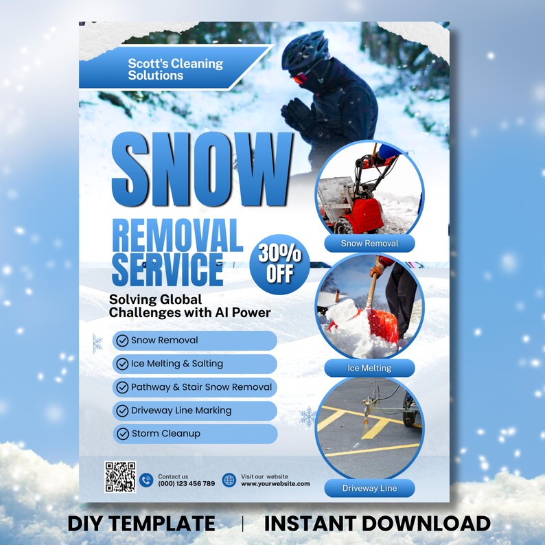 Snow Removal Services Flyer, Snow Shoveling Service Ad, Ice Removal Plowing Poster, Canva Business Flyer, Digital Download, Canva Editable