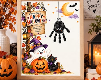 Halloween Handprint Craft,  Kids Printable, Halloween Activity Spider Handprint Art, Spooky Halloween Keepsake, Instant Download