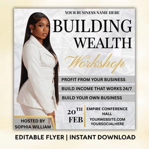 Business Coach Flyer, Wealth Building Flyer, Business Workshop Flyer, Editable Entrepreneur Flyer, Premade Business Flyer, Editable in Canva