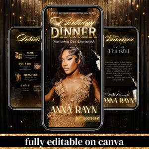 Luxury Gold Birthday Dinner Evite, Elegant Women's Digital Invitation, Elegant Lux Gold Birthday Dinner Invitation, Instant Download